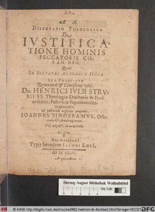 Disputatio Theologica De Iustificatione Hominis Peccatoris Coram Deo