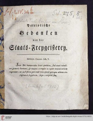 Patriotische Gedanken von der Staats-Freygeisterey