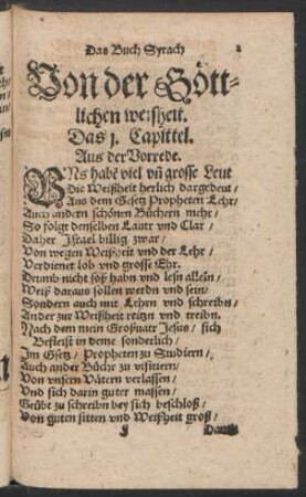 Von der Göttlichen weisheit. Das I. Capittel. - Vom Opffer. Das X. Capittel.