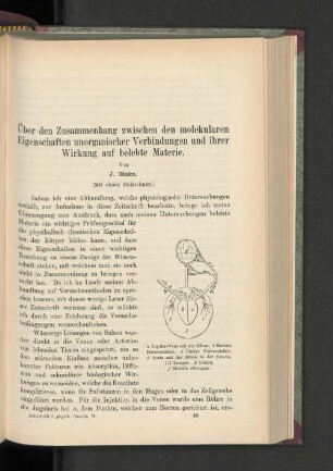 Über den Zusammenhang zwischen den molekularen Eigenschaften unorganischer Verbindungen und ihrer Wirkung auf belebte Materie.