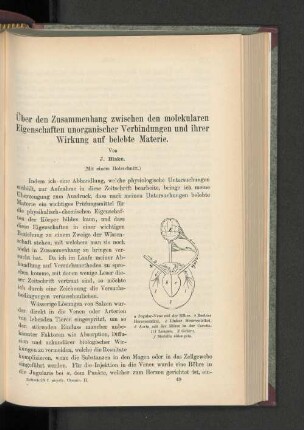 Über den Zusammenhang zwischen den molekularen Eigenschaften unorganischer Verbindungen und ihrer Wirkung auf belebte Materie.