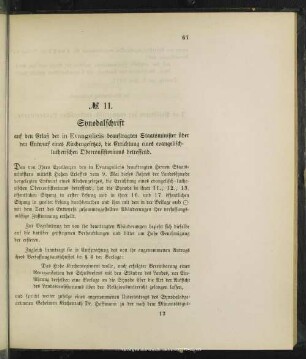 No. 11. Synodalschrift auf den Erlaß der in Evangelicis beauftragten Staatsminister über den Entwurf eines Kirchengesetzes, die Errichtung eines evangelisch-lutherischen Oberconsistoriums betreffend