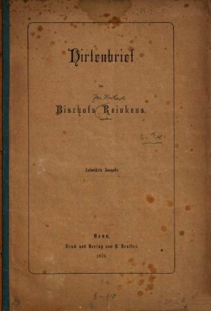Hirtenbrief des Bischofs Reinkens
