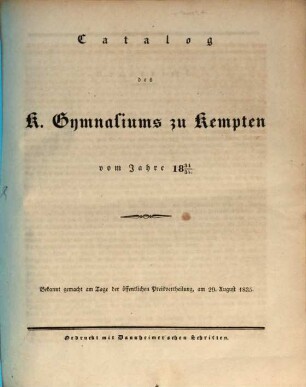 Catalog des K. Gymnasiums zu Kempten. 1834/35