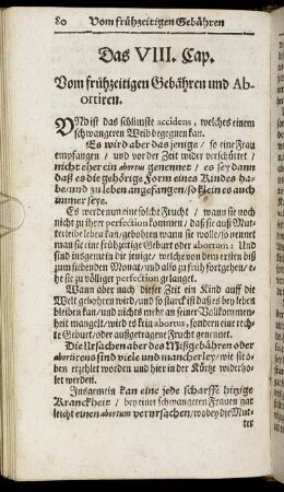 Das VIII. Capl. Vom fruehzeitigen Gebähren und Abortiren