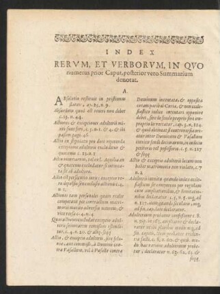 Index Rerum, Et Verborum, In Quo numerus prior Caput, posterior vero Summarium denotat.