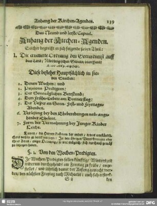 Das Neund und letste Capitel. Anhang der Kirchen-Agenden