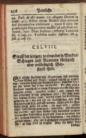 CXLVIII. Straff der jenigen/ so einander in Morden/ Schlagen und Rumoren fürsetzlich oder unfürsetzlich Beystand thun. - CLXIX. Straff der jenigen/ die Fisch stelen.