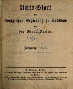 Amtsblatt der Regierung in Potsdam. 1827