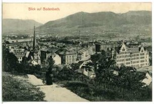 Bodenbach. Blick auf Bodenbach mit Stadtkirche und Bürgerschule : Bodenbach. Blick auf Bodenbach mit evangelischer Kirche (1881-1884; Gotthilf Ludwig Möckel) und Mädchen-Volks- und Bürgerschule (1910)