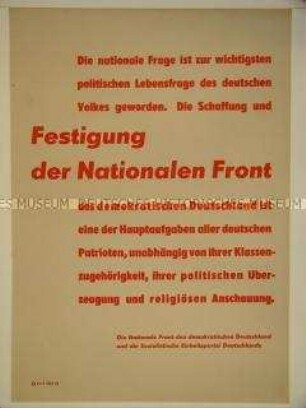 Maueranschlag der Nationalen Front und der SED mit Propaganda zur nationalen Frage