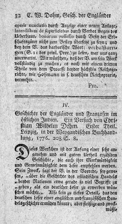 Geschichte der Engländer und Franzosen im östlichen Indien. T.1.