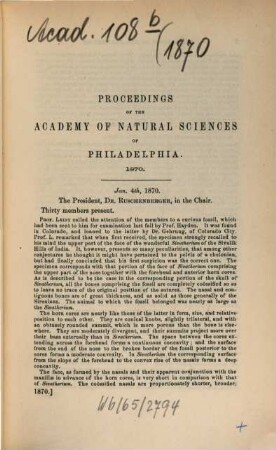 Proceedings of the Academy of Natural Sciences. [22.] 1870