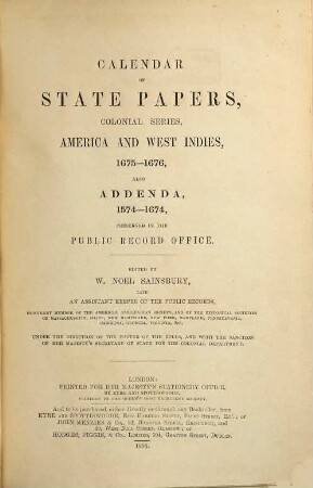 Calendar of state papers. Colonial series. America and West Indies. 1675/76