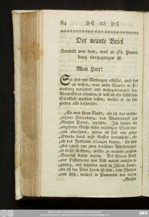 Der neunte Brief Handelt von dem, was in St. Petersburg vorgegangen ist.