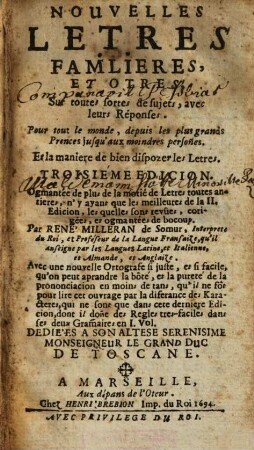 Nouvelles lettres familières et otres sur toutes sortes de sujets, avec leurs réponses