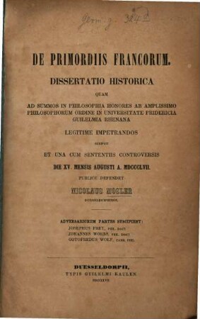De primordiis Francorum : dissertatio historica