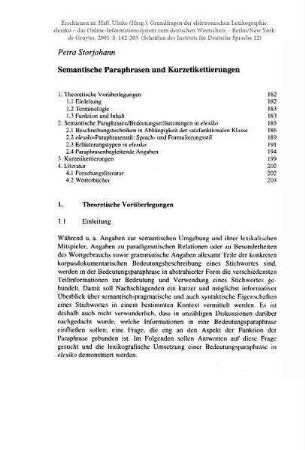 Semantische Paraphrasen und Kurzetikettierungen