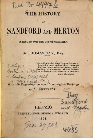 The history of Sandford and Merton : intended for the use of children