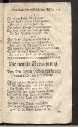 Die neunte Betrachtung. Von den letzten Reden Jesu und seinem Leiden an dem Kreutze.