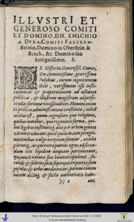 Illustri et Generoso Comiti et Domino Dn. Emichio a Duna…
