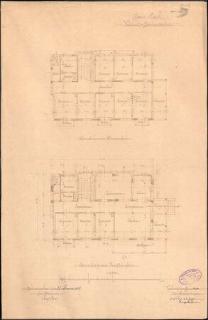 Erbauung des Hauses Paul Waldeck; Badenweiler; Grundrisse Obergeschoss und Hauptgeschoss; gef. v. Architekten Walther und Fr. Bauer