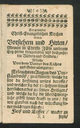 Der gesamten Christ. Evangelischen Kirchen treuen Vorstehern und Hirten ...
