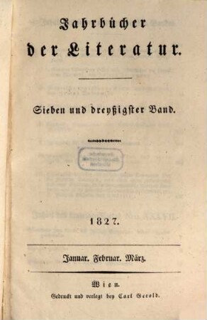 Jahrbücher der Literatur. 37. 1827
