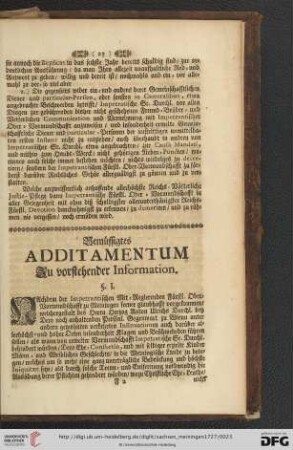 Bemüssigtes Additamentum zu vorstehender Information
