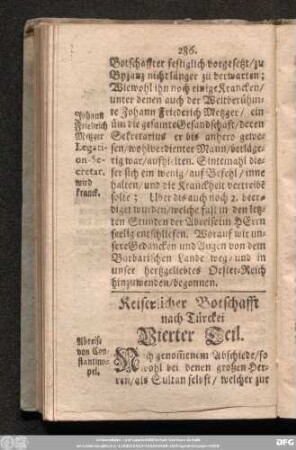 Keiserlicher Botschafft nach Türckei Vierter Teil.