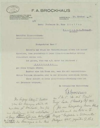 [5]: Brief und Postkarten des Verlages F. A. Brockhaus an Hans Steffen