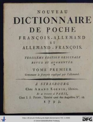 Tom. 1: Nouveau Dictionnaire De Poche François-Allemande Et Allemand-François