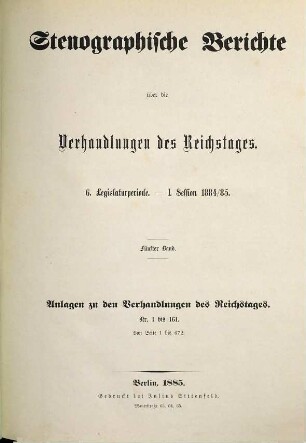 Verhandlungen des Reichstages. Stenographische Berichte. 83. 1884/85