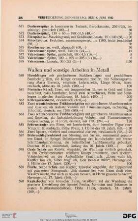 Waffen und sonstige Arbeiten in Metall (Nr. 580-599)