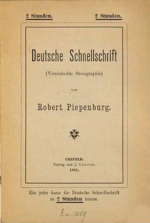 Deutsche Schnellschrift : (Vereinfachte Stenographie.)
