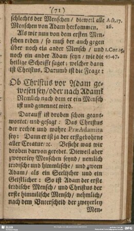 Ob Christus vor Adam gewesen sey, oder nach Adam?