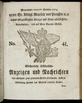 No. 41. Montags, den 11ten October 1779.