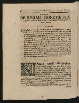 Caput I. De Regali Monetae Statibus Imperii Sub Certis Limitationibus Concesso.