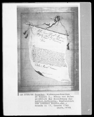 Widmungsschreiben an August 3., König von Polen, anläßlich der Errichtung der Hofkirche
