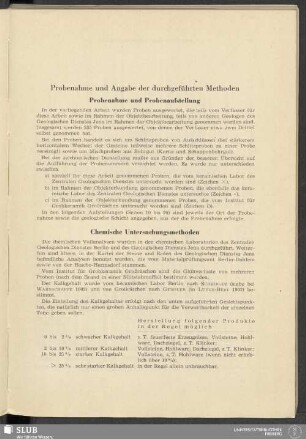 Probenahme und Angabe der durchgeführten Methoden