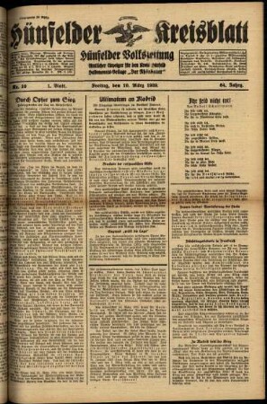 Erste Ausgabe vom Freitag, den 10. März 1939.