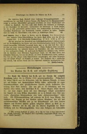 Mitteilungen des Bundes für R.-U. und religiöse Erziehung