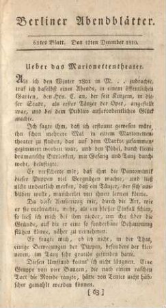 63tes Blatt. Den 12ten December 1810.