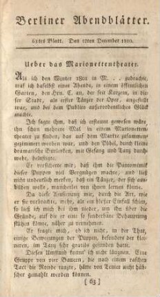 63tes Blatt. Den 12ten December 1810.