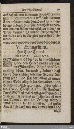 V. Evangelium. Am Tage Thomä