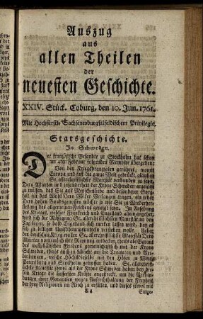 XXIV. Stück. Coburg, den 10. Jun. 1761.