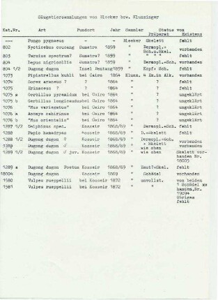 Liste Säugetiersammlung Bleeker/Klunzinger