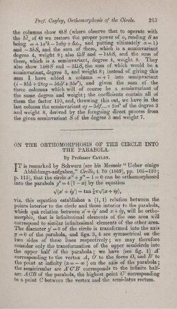 On the orthomorphosis of the circle into the parabola.