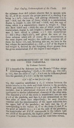 On the orthomorphosis of the circle into the parabola.