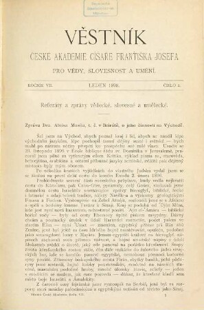 Věstník České akademie císaře Františka Josefa pro vědy, slovesnost a umění. 7. 1898